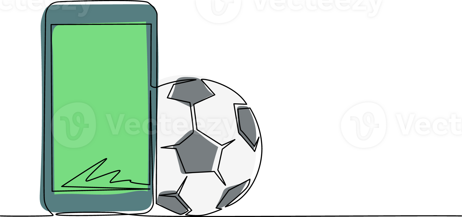 Single one line drawing smartphone and football ball. Online football games. Smartphone applications. Online soccer game with live mobile app. Continuous line draw design graphic illustration png