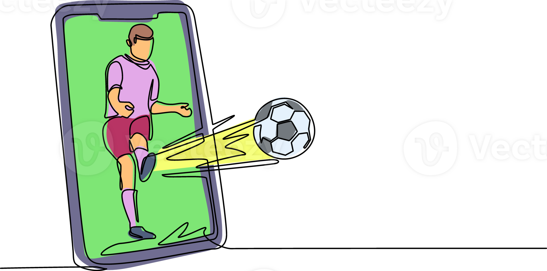 Bola com um smartphone no jogo online 1 do campo de futebol