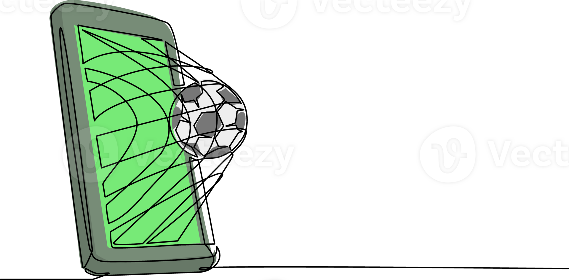 Continuous one line drawing goal scored in smartphone. Online football games. Smartphone application. Mobile football. Mobile sports stream championship to play. Single line draw design graphic png