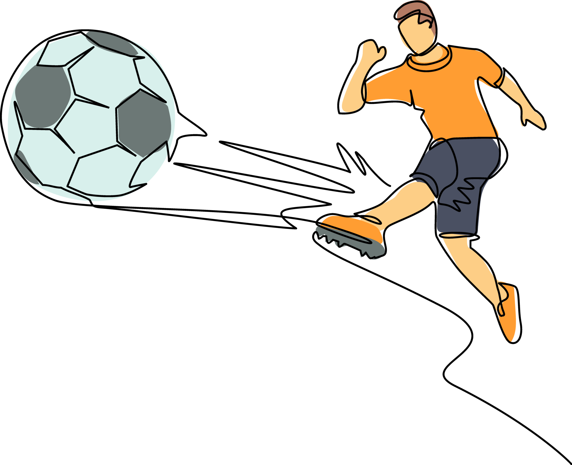 Continuous one line drawing young male soccer player running up and