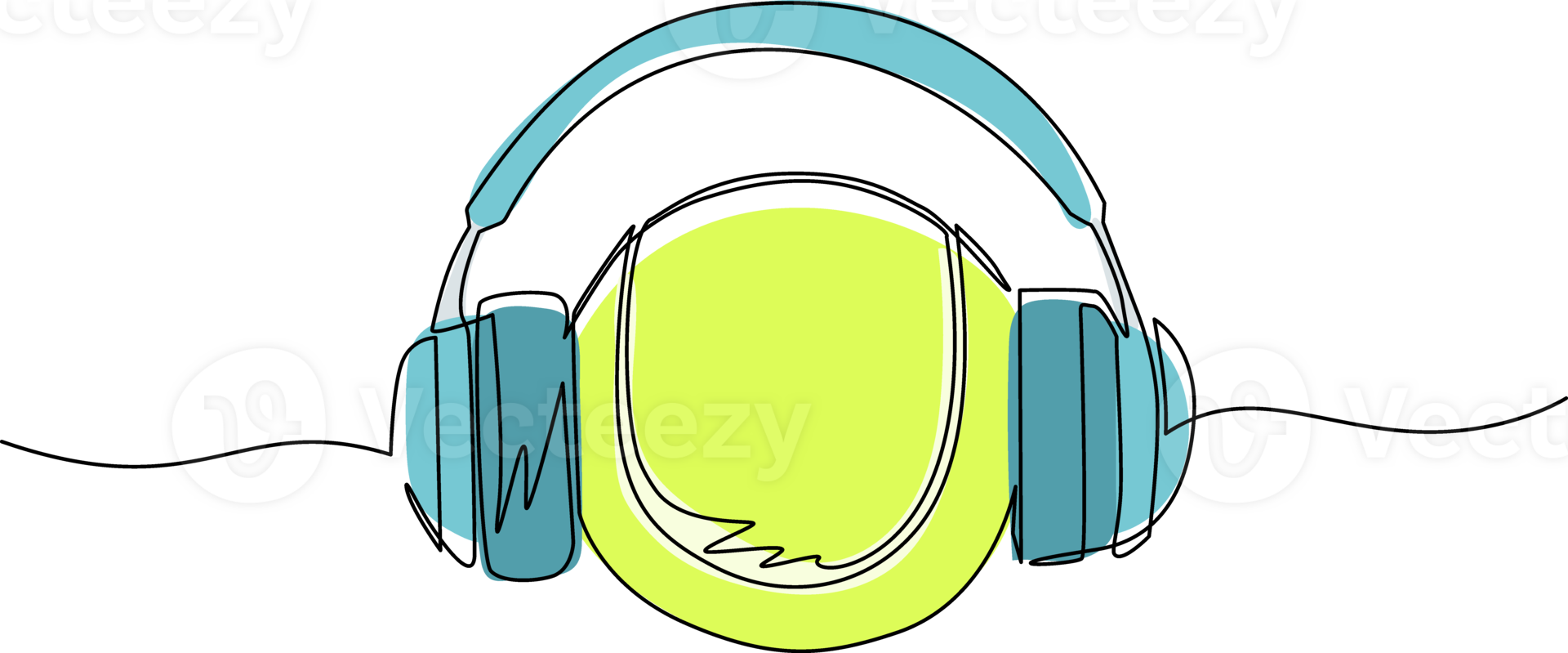 Continuous one line drawing tennis ball with headphone. Tennis commentator sport icon white isolated. Flat cartoon style suitable for web, banner, sticker. Single line draw design illustration png