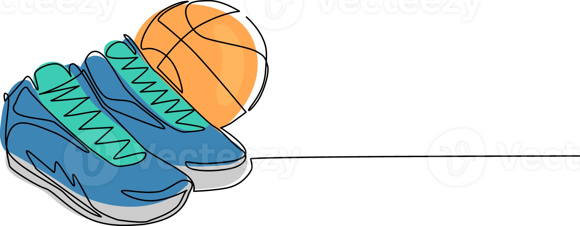 Single one line drawing basketball shoes and basketball balls. Basketball ball and boots. Sports inventory. For sport store ad, app pictogram, infographics. Continuous line draw design graphic png