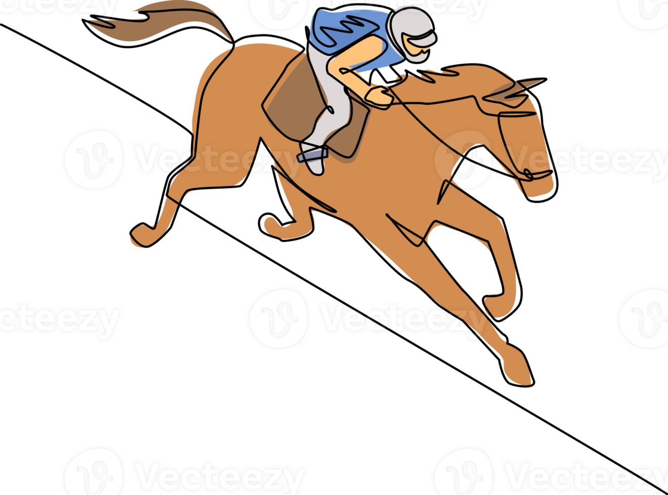 enda kontinuerlig linje teckning ung jockey på häst. tävlings häst med jockey. mästare. häst ridning. ryttare sport. jockey ridning Hoppar häst. ett linje dra grafisk design illustration png