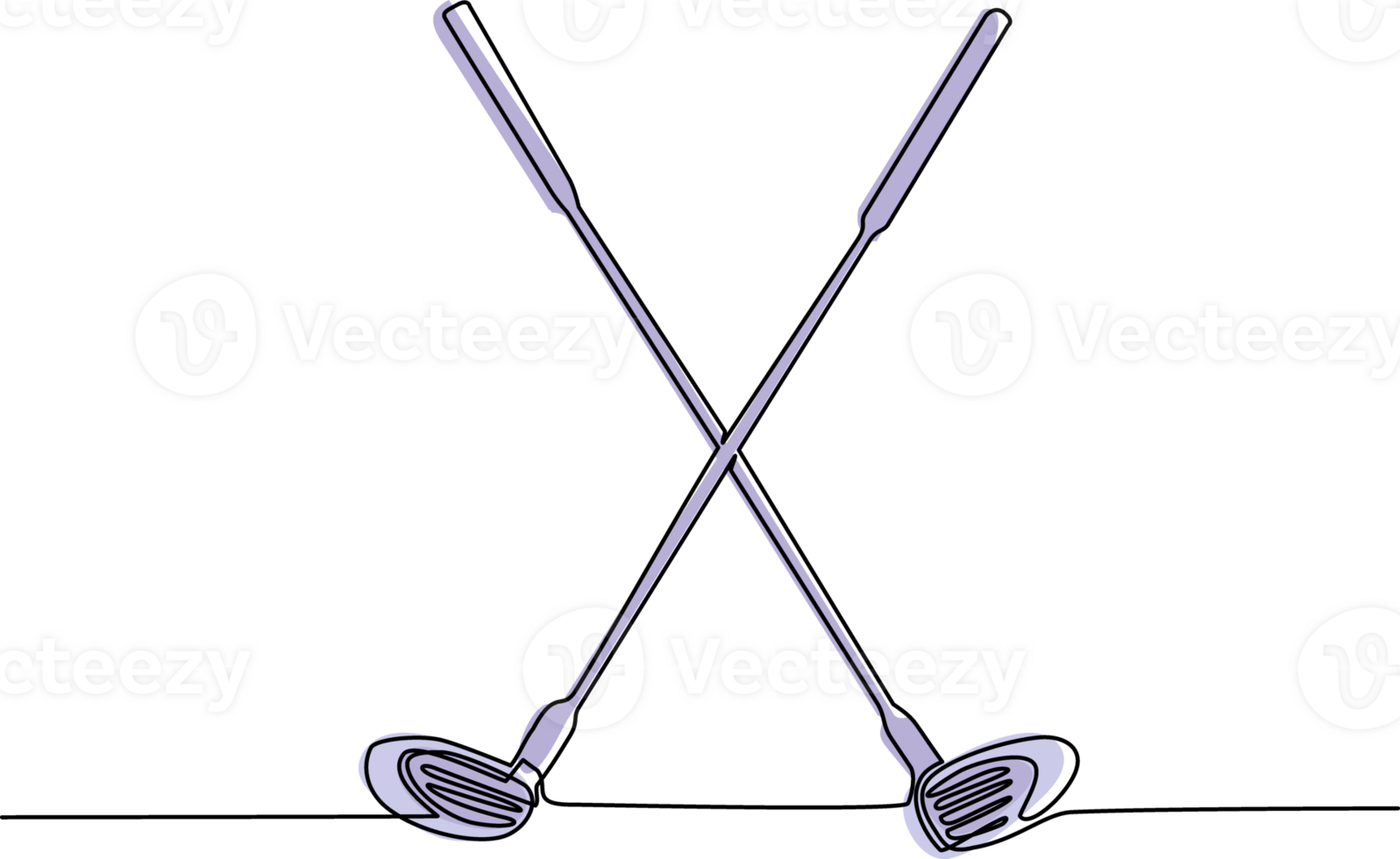 single een lijn tekening twee gekruiste golf Clubs en bal. golf uitrusting logo icoon in modieus vlak stijl geïsoleerd. symbool voor uw web plaats, logo, app, ui. doorlopend lijn trek ontwerp grafisch png