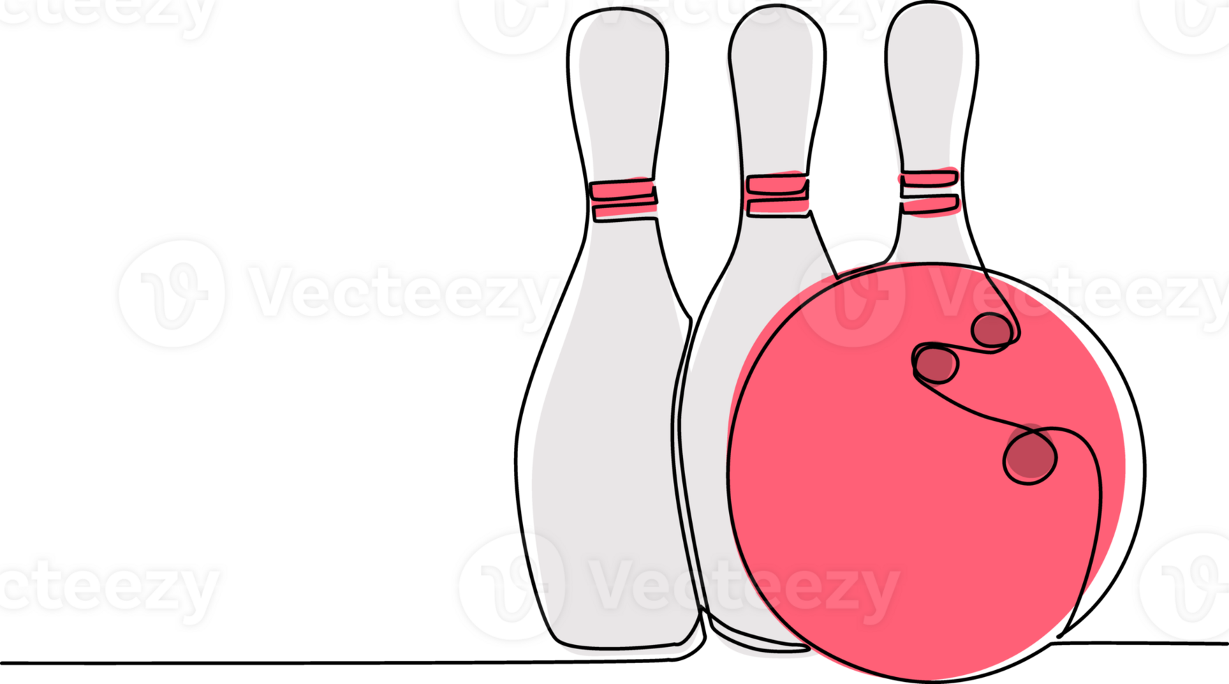 Single one line drawing bowling ball and pins. Sports equipment. Bowling sport game. Ball crashing pins. Strike bowling leisure concept. Modern continuous line draw design graphic illustration png