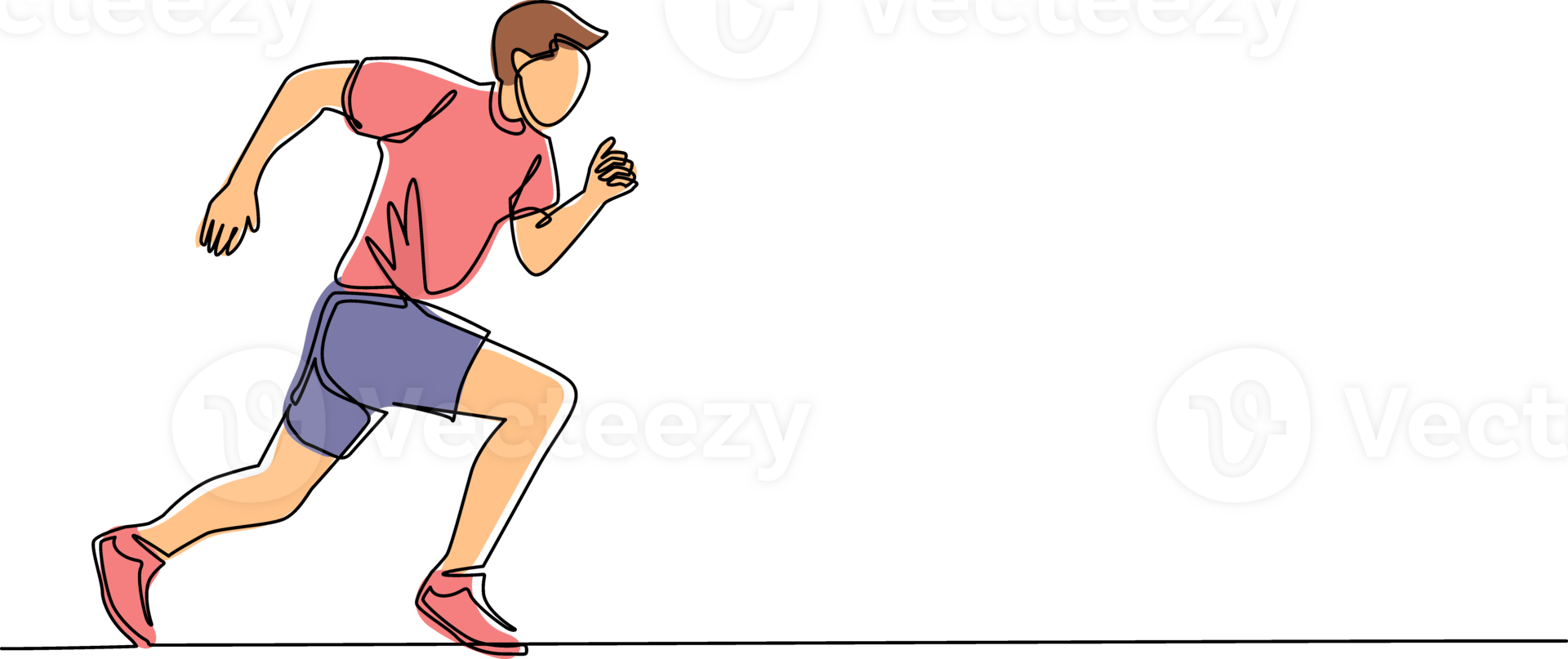 Single continuous line drawing young sporty man runner focus to run fast at track. Health activity sport concept. Running international tournament. One line draw design graphic illustration png