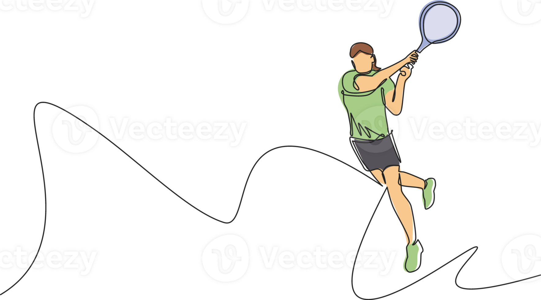 Single one line drawing young happy female tennis player hit opponent's ball. Tennis professional tournament. Sport exercise healthy concept. Continuous line draw design graphic illustration png
