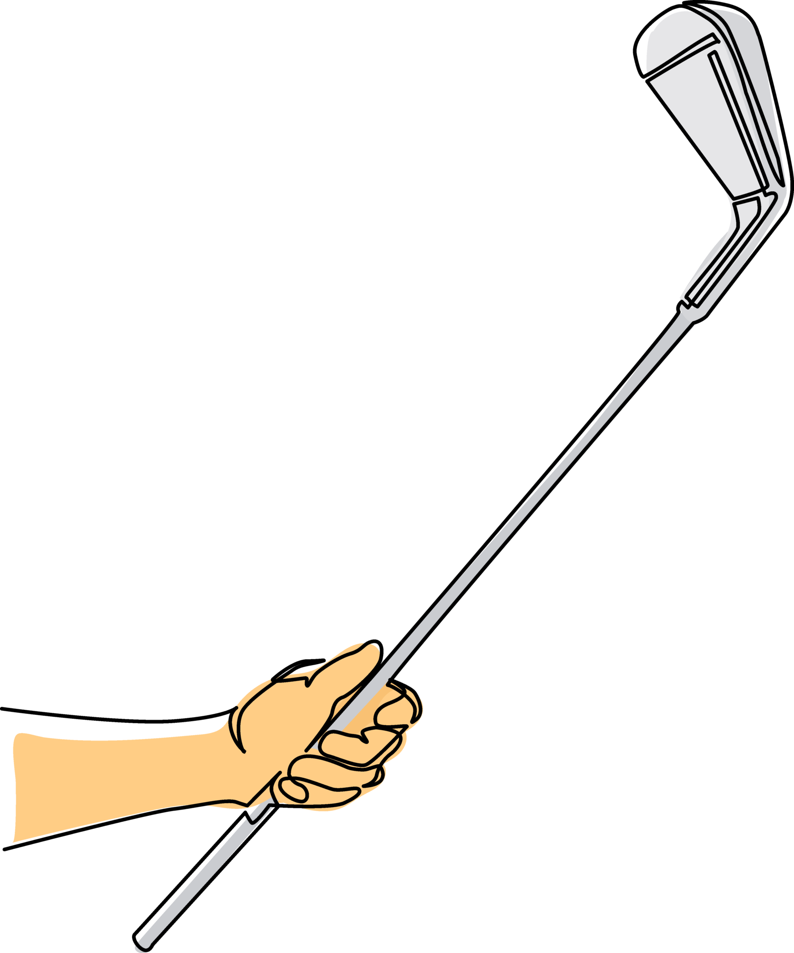 Continuous one line drawing golfer hand holding golf stick. Golfer