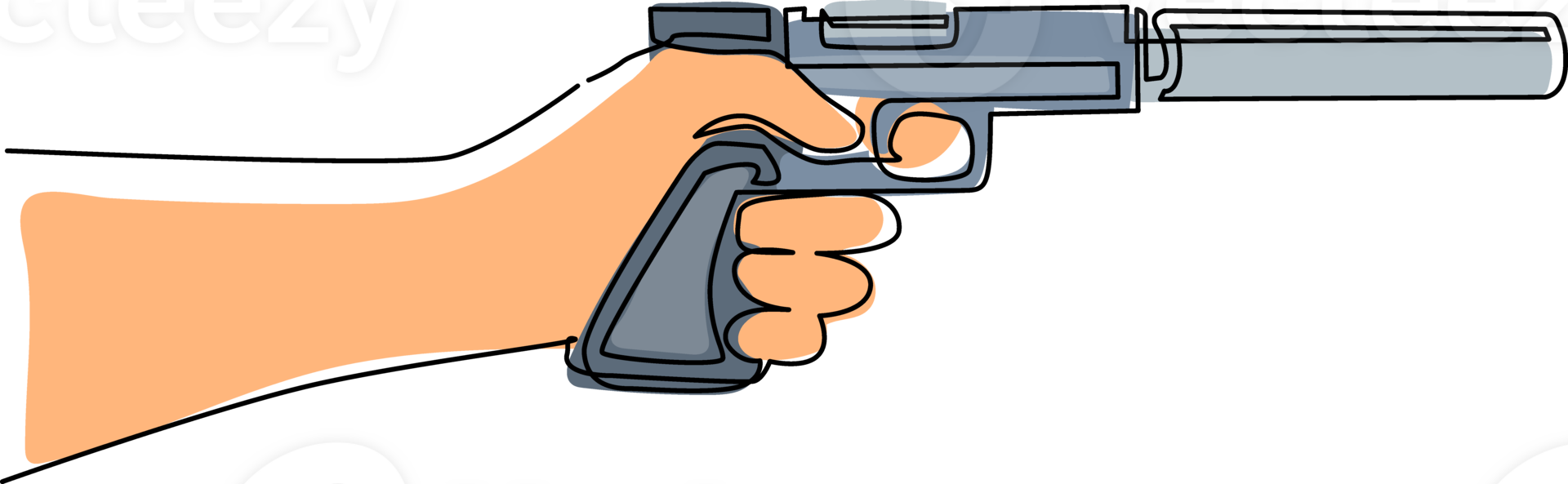 Célibataire un ligne dessin main en portant pistolet avec silencieux. mafia bandit pistolet avec silencieux, pistolet silhouette, pistolet isolé sur blanche. moderne continu ligne dessiner conception graphique illustration png