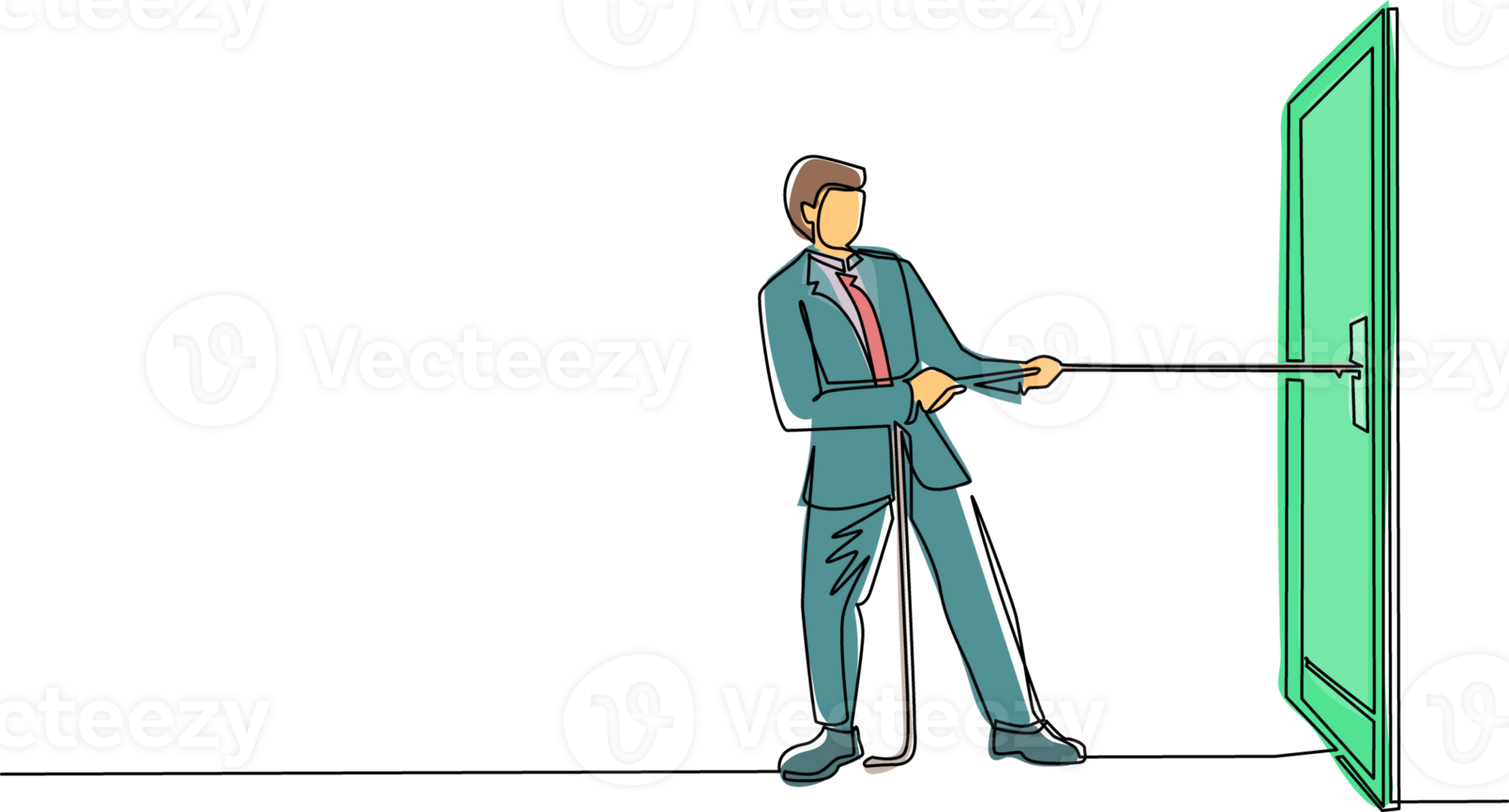 Single continuous line drawing businessman pulling rope to drag door, metaphor to facing big problem. Business struggles. Strength for success. Dynamic one line draw graphic design vector illustration png