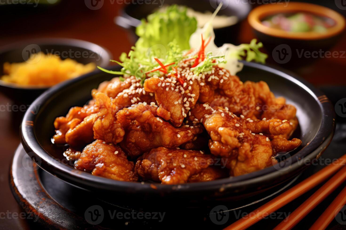 Close-up top view of ingredients Chicken Karaage, Japanese food. . photo