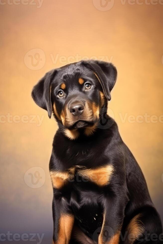 Very cute puppy Rottweiler in nature, national geography, Wide life animals. AI Generated. photo