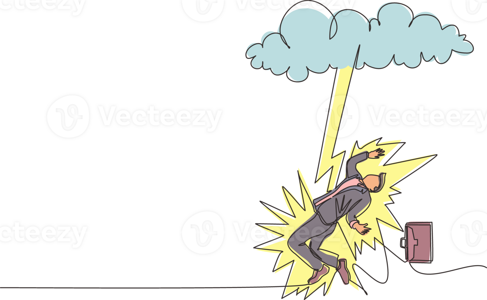 Single continuous line drawing businessman struck by lightning or
