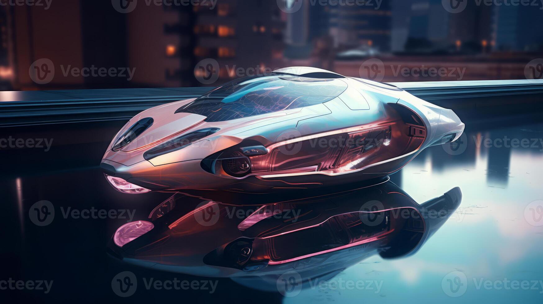 Hover-ship of a beautiful Transportation with futuristic design. . photo