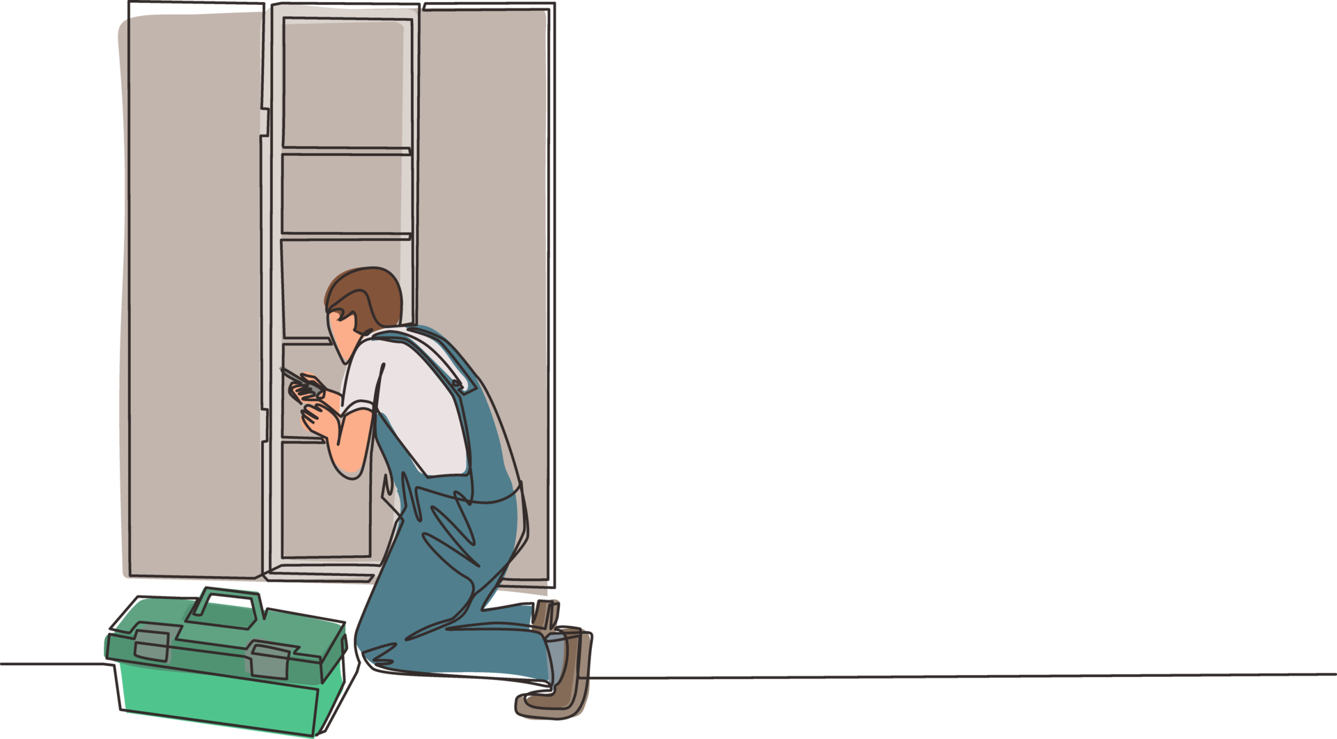 Continuous one line drawing repair, maker or constructions of wood home