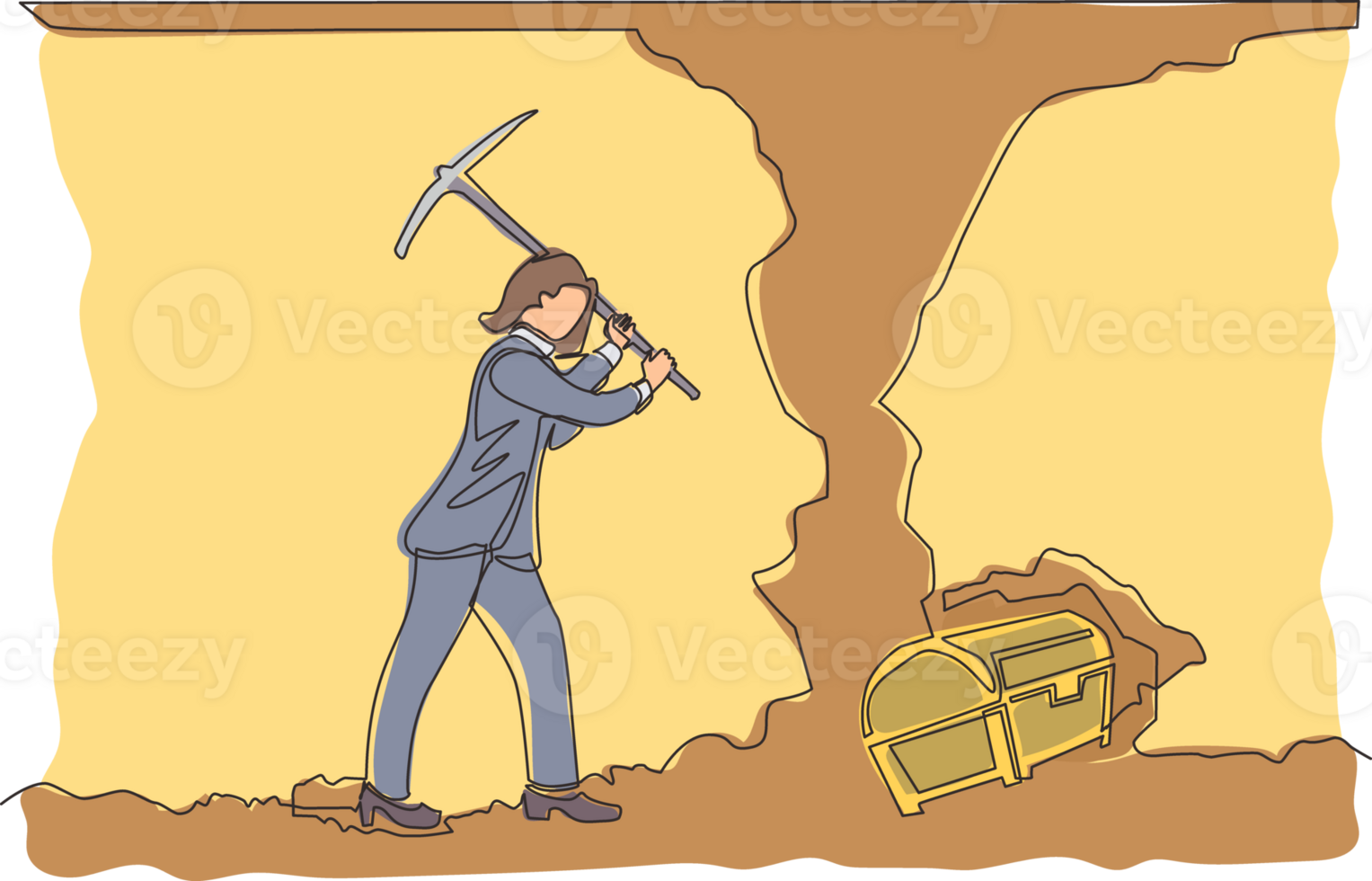 Single continuous line drawing Arabian businessman digging with pickaxe to get diamond. Worker digging and mining for diamond in an underground tunnel. One line draw graphic design illustration png