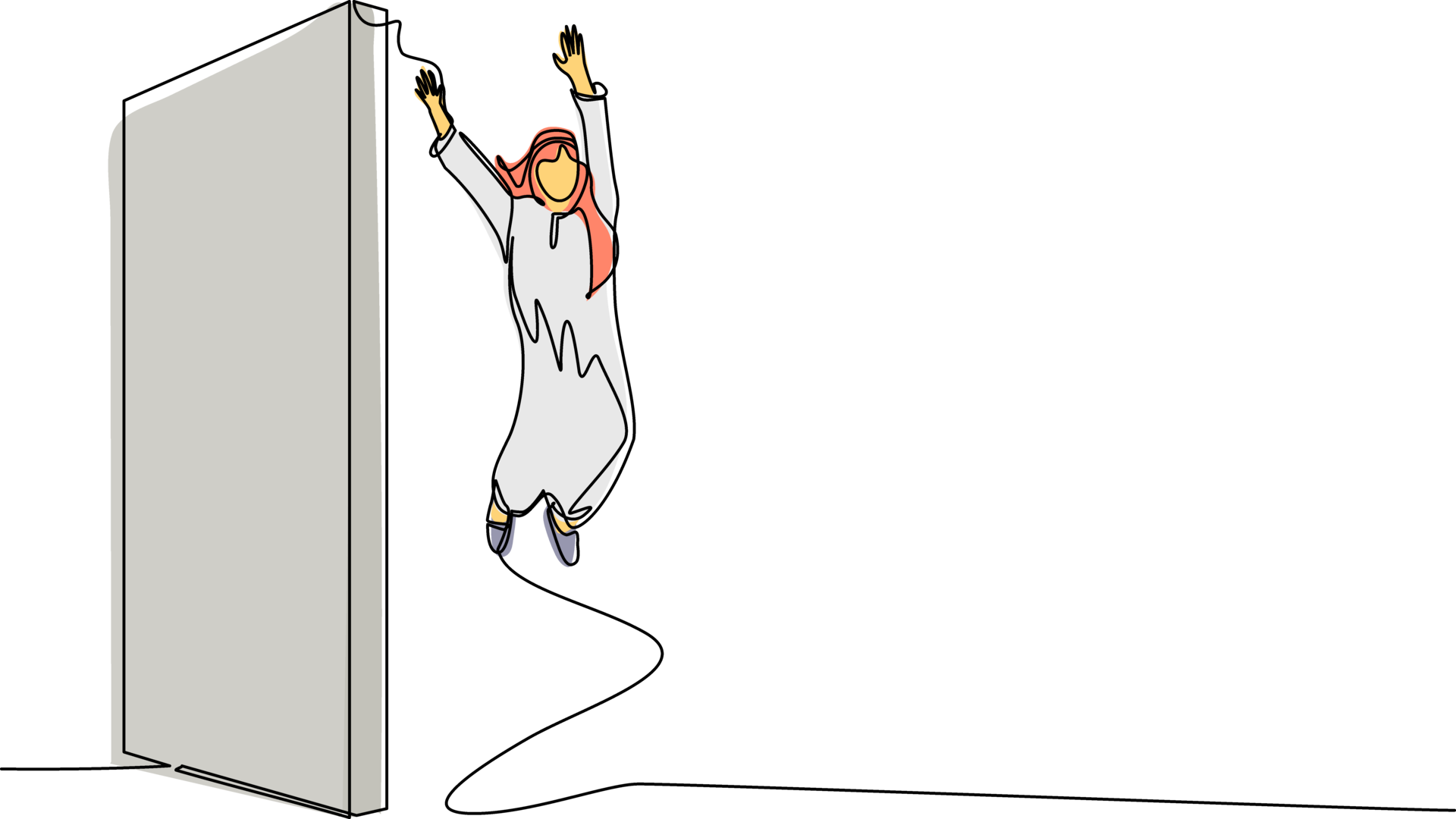 Continuous one line drawing Arab businessman managed to jump over the