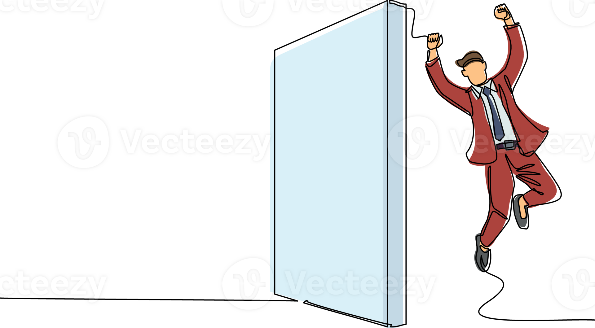 Single continuous line drawing businessman managed to jump over the