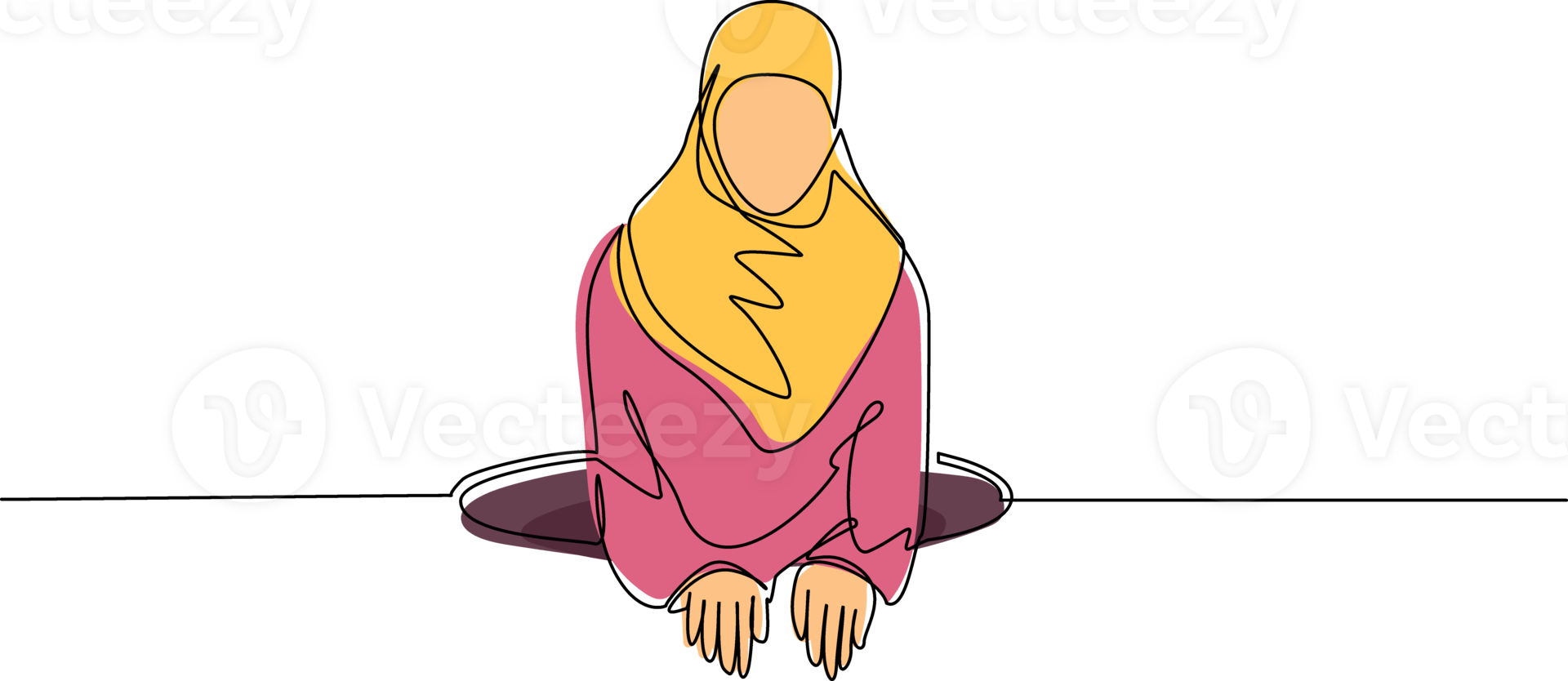 Continuous one line drawing Arabian businesswoman trying to get out of from hole, metaphor to facing big problem. Business struggles. Strength for success. Single line draw design illustration png