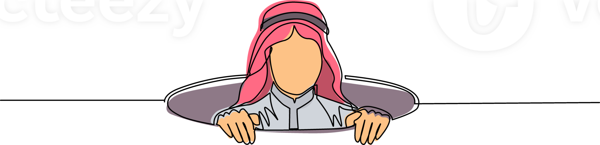 Single one line drawing Arabic businessman emerges from hole. Concept of failure to take advantage of business opportunities. Depressed and business failure. Continuous line draw design graphic png