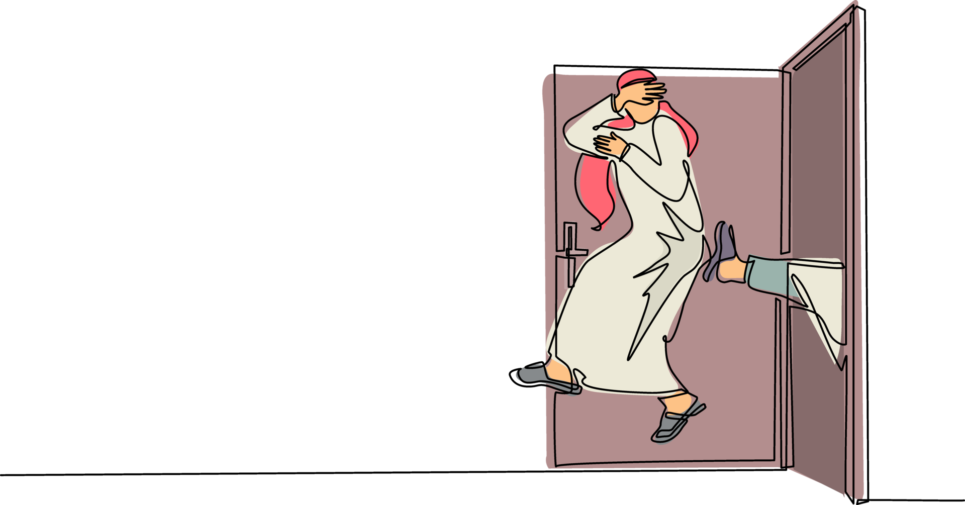 Single continuous line drawing Arabian businessman get kicked out of