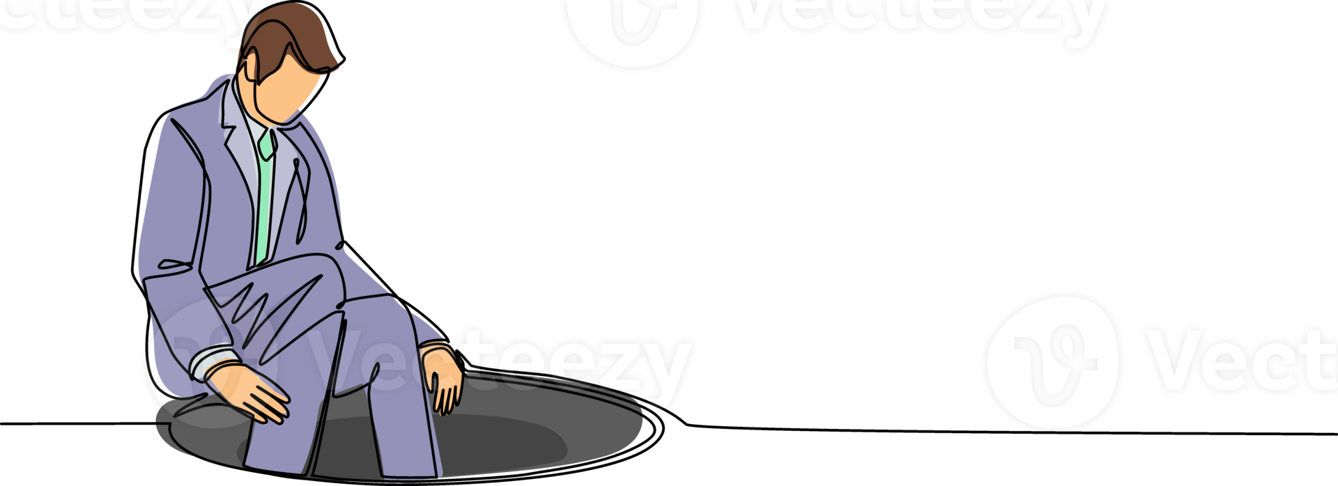 Single one line drawing businessman descends into the hole. Concept of failure to take advantage of business opportunities. Depressed and business failure concept. Continuous line draw design png