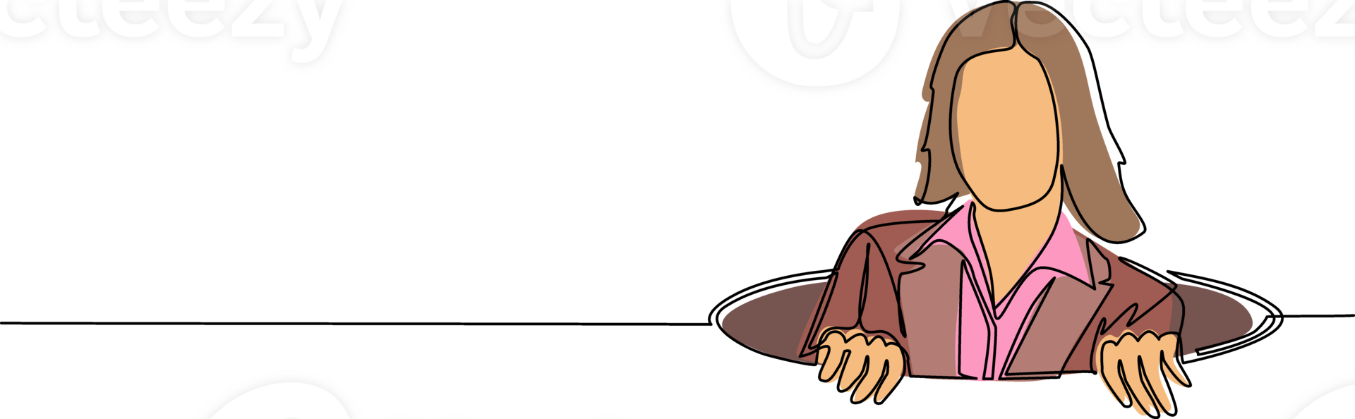 Single continuous line drawing businesswoman emerges from hole. Concept of failure to take advantage of business opportunities. Depressed and business failure. One line draw design illustration png