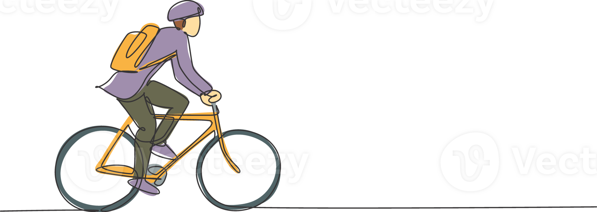 Single continuous line drawing young professional businessman riding bicycle to his company. Bike to work, eco friendly transportation concept. Trendy one line draw design graphic illustration png