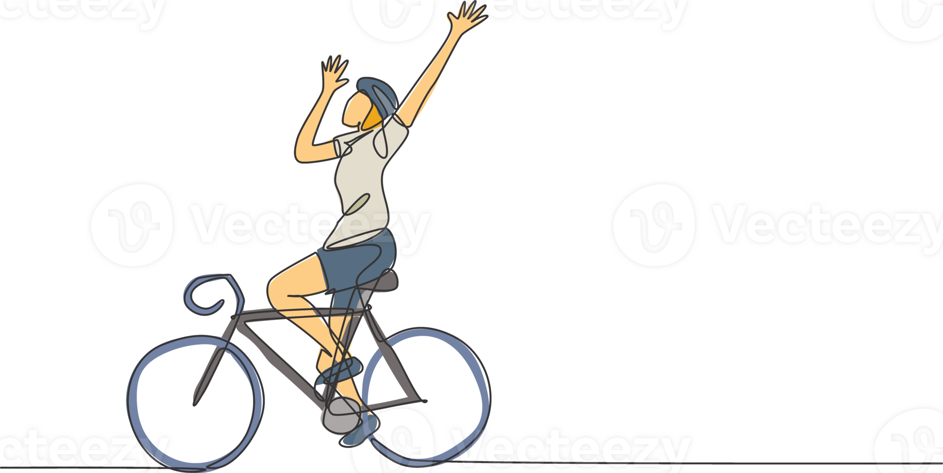 Single continuous line drawing young agile man cyclist raise his hands up to celebrate a win. Sport lifestyle concept. One line draw design graphic illustration for cycling race promotion media png