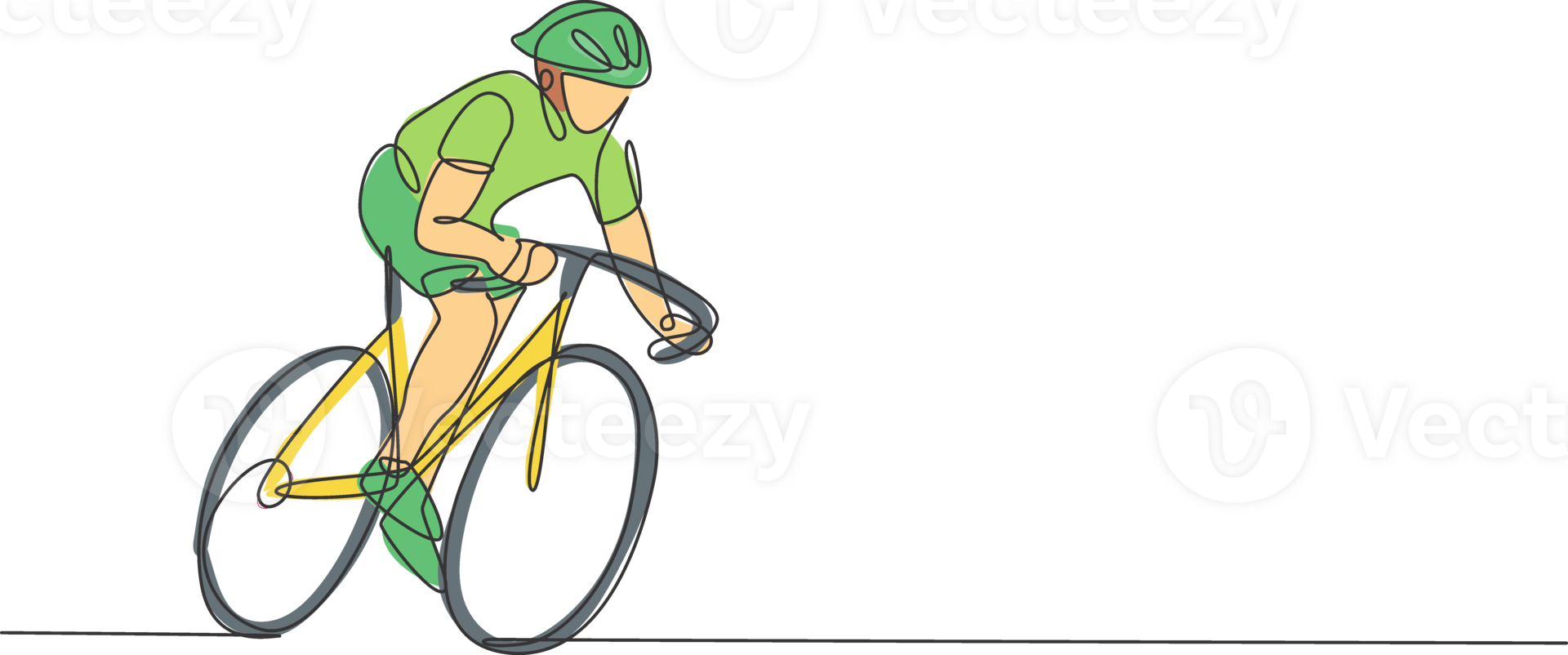 Single continuous line drawing of young agile man cyclist train to pedal cycling fast. Sport lifestyle concept. Trendy one line draw design illustration graphic for cycling race promotion media png