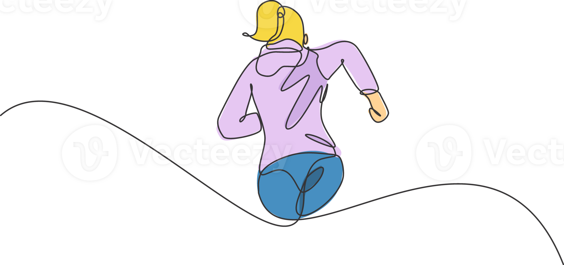 One continuous line drawing of young sporty runner woman relax running at countryside. Healthy lifestyle and fun jogging sport concept. Dynamic single line draw design illustration graphic png