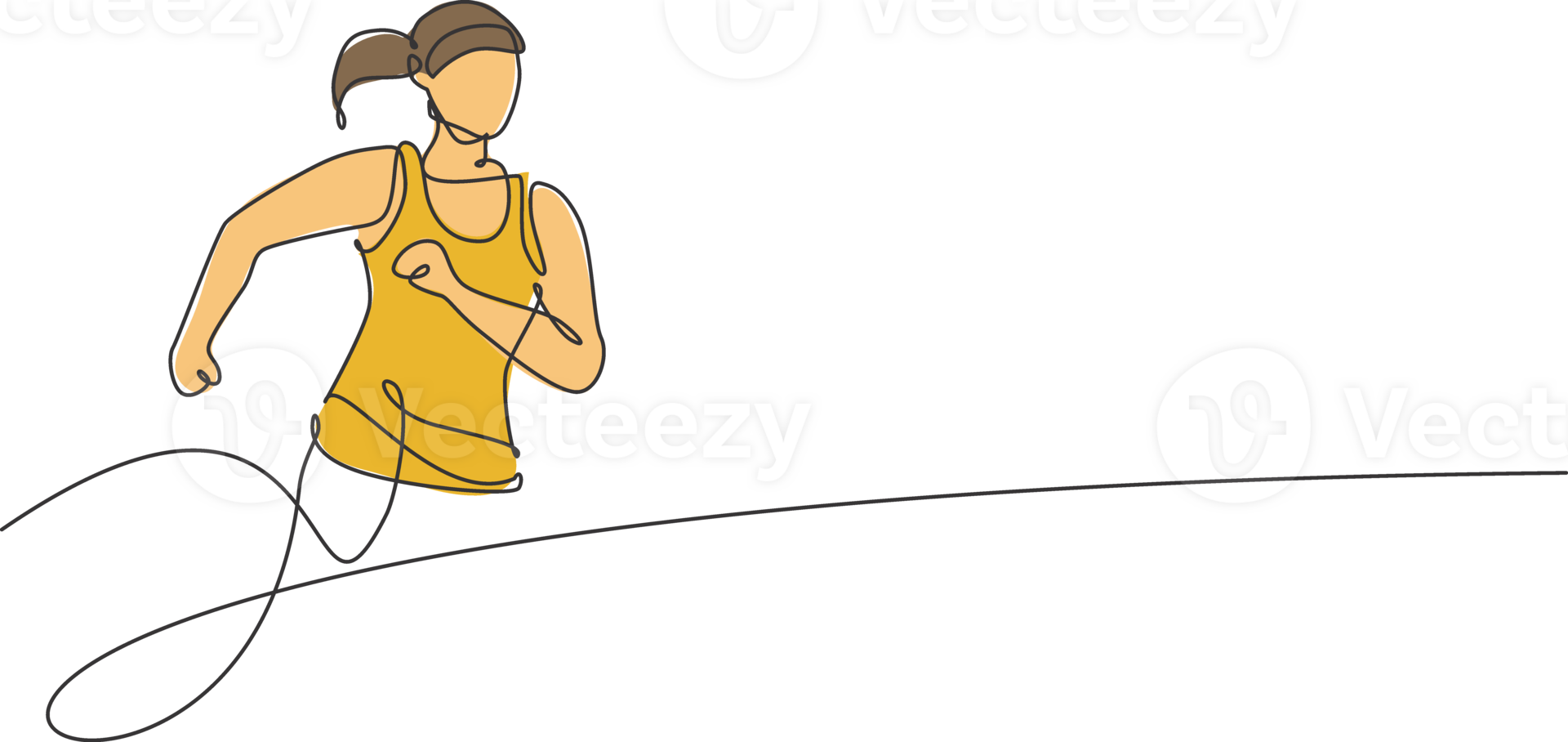 Single continuous line drawing of young happy health runner woman running at run track. Fun sport jogging and healthy lifestyle concept. Trendy one line draw design graphic illustration png