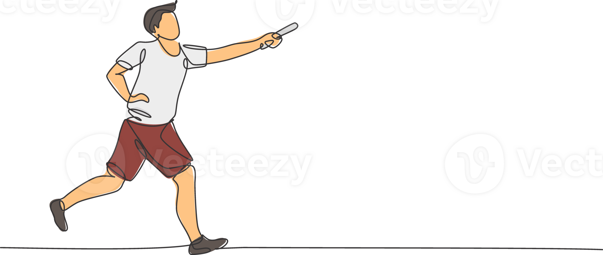 One single line drawing young happy runner man try to pass baton stick to his teammate graphic illustration. Healthy lifestyle and competitive sport concept. Modern continuous line draw design png