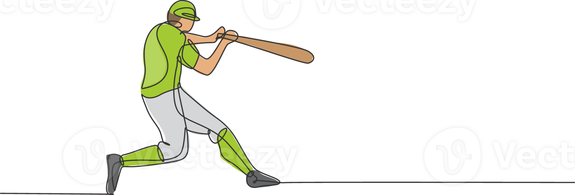 One continuous line drawing of young sporty man baseball player practice to hit the ball. Competitive sport concept. Dynamic single line draw design graphic illustration for promotion poster png