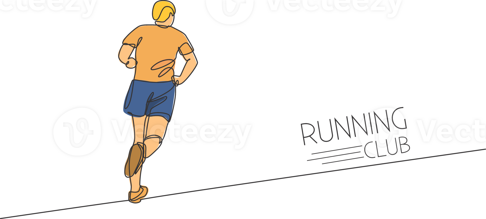 Single continuous line drawing of young agile man runner run relax on stadium track, rear view. Healthy lifestyle concept. Trendy one line draw design illustration for running race promotion png