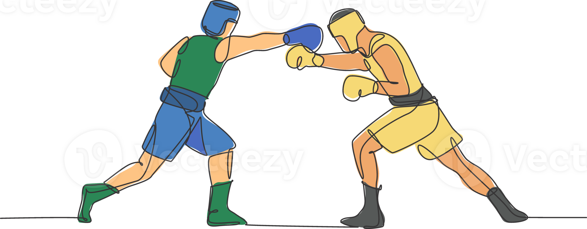 One single line drawing of two young energetic men boxer attack each other at boxing match illustration. Sport combative training concept. Modern continuous line draw design for boxing banner png