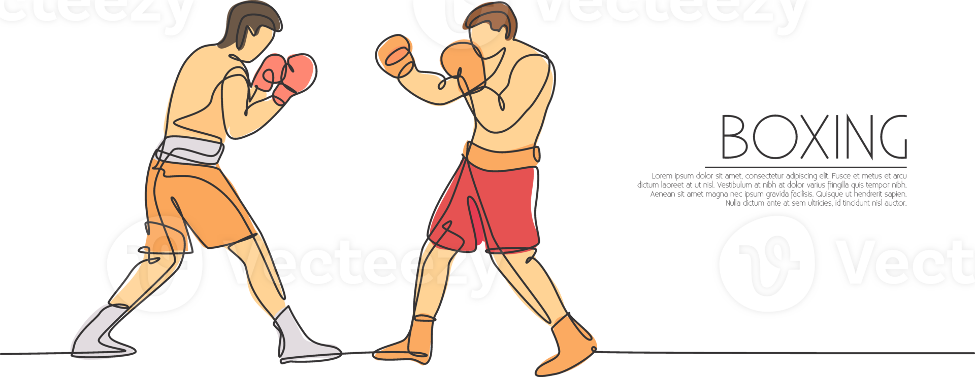 One single line drawing two young energetic men boxer fighting at event illustration graphic. Sport combative training concept. Modern continuous line draw design for boxing championship banner png