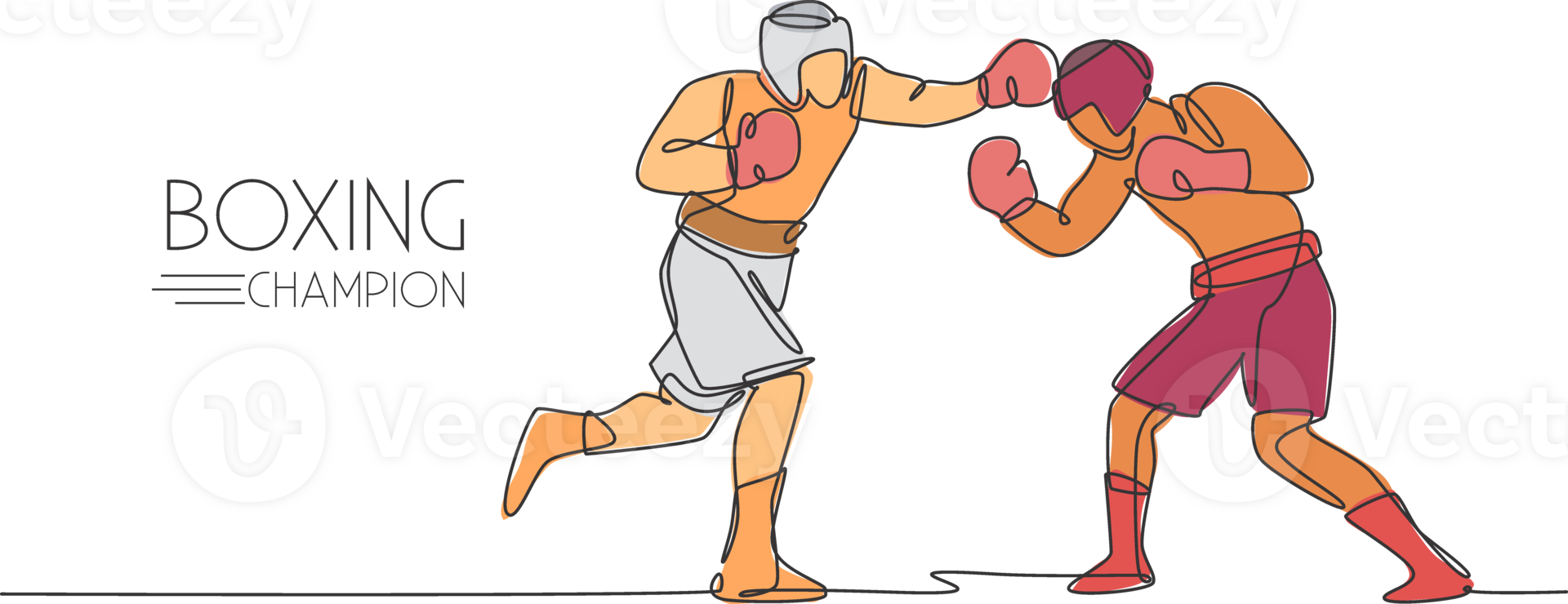 uno continuo línea dibujo de dos joven deportivo hombres Boxer espectáculo emocionante luchar. competitivo combate deporte concepto. dinámica soltero línea dibujar diseño ilustración para boxeo partido promoción póster png