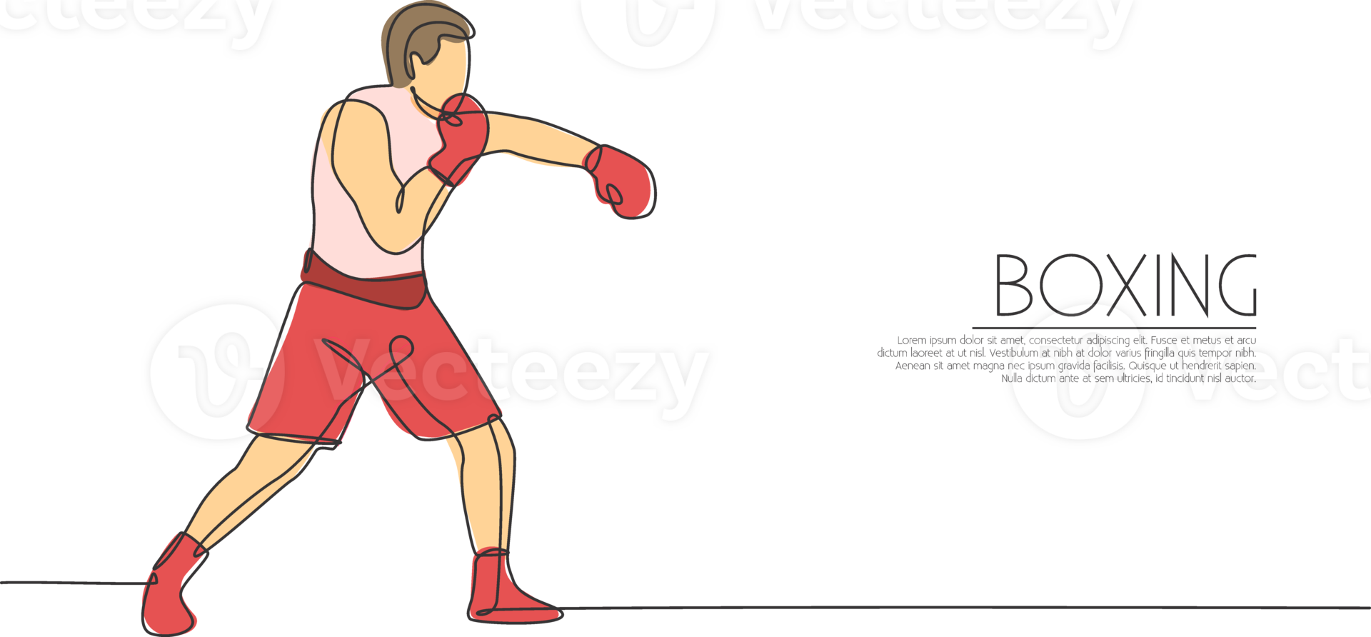One single line drawing of young energetic man boxer improve his punch attack illustration. Sport combative training concept. Modern continuous line draw design for boxing championship banner png