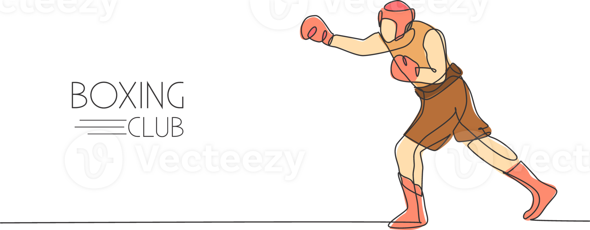 One single line drawing of young energetic man boxer improve his attack punch illustration. Sport combative training concept. Modern continuous line draw design for boxing championship banner png