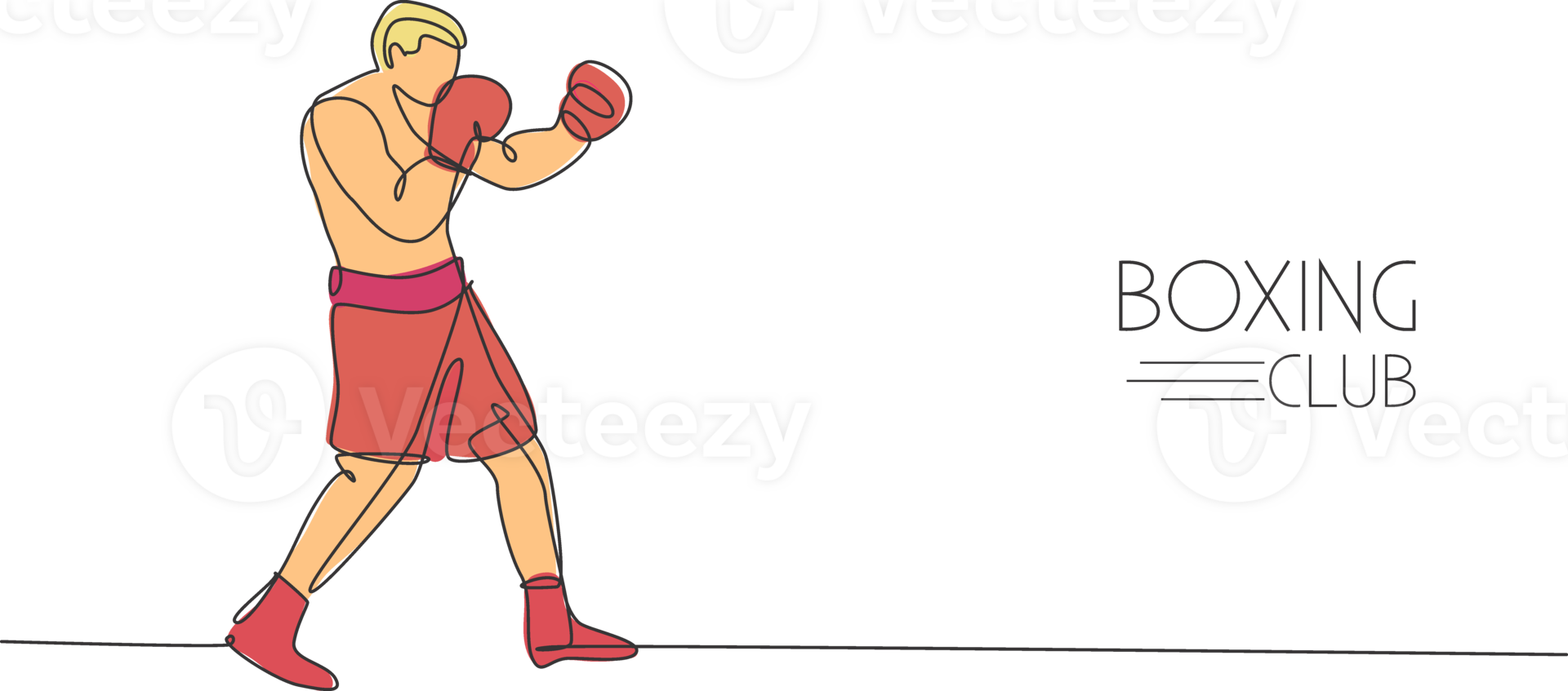 One continuous line drawing of young sporty man boxer improve defense skill. Competitive combat sport concept. Dynamic single line draw design illustration for boxing match promotion poster png