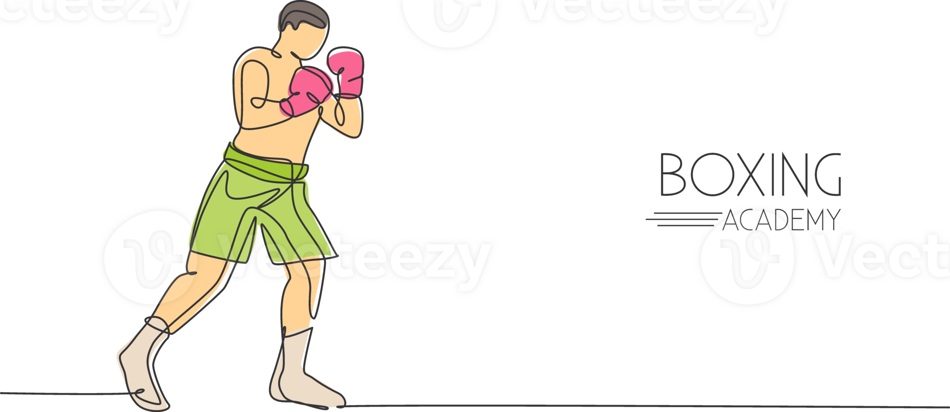 One single line drawing of young energetic man boxer ready to attack opponent illustration. Sport combative training concept. Modern continuous line draw design for boxing championship banner png