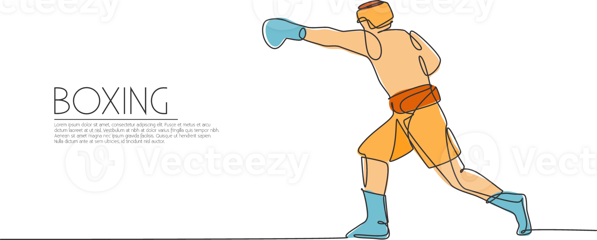 One continuous line drawing of young sporty man boxer practicing hook punch. Competitive combat sport concept. Dynamic single line draw design illustration for boxing match promotion poster png