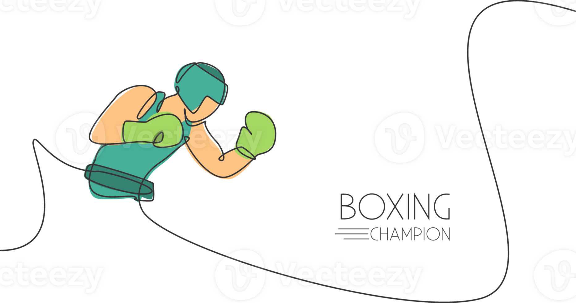 One continuous line drawing of young sporty man boxer focus practicing at gym. Competitive combat sport concept. Dynamic single line draw design illustration for boxing match promotion poster png