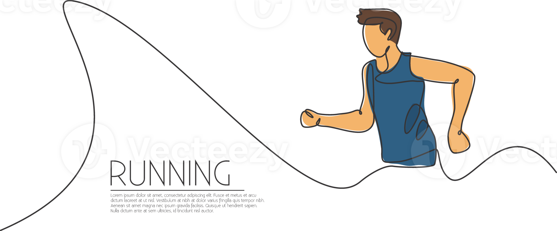 One single line drawing of young energetic man runner run relax graphic illustration. Individual sports, training concept. Modern continuous line draw design for running competition banner png