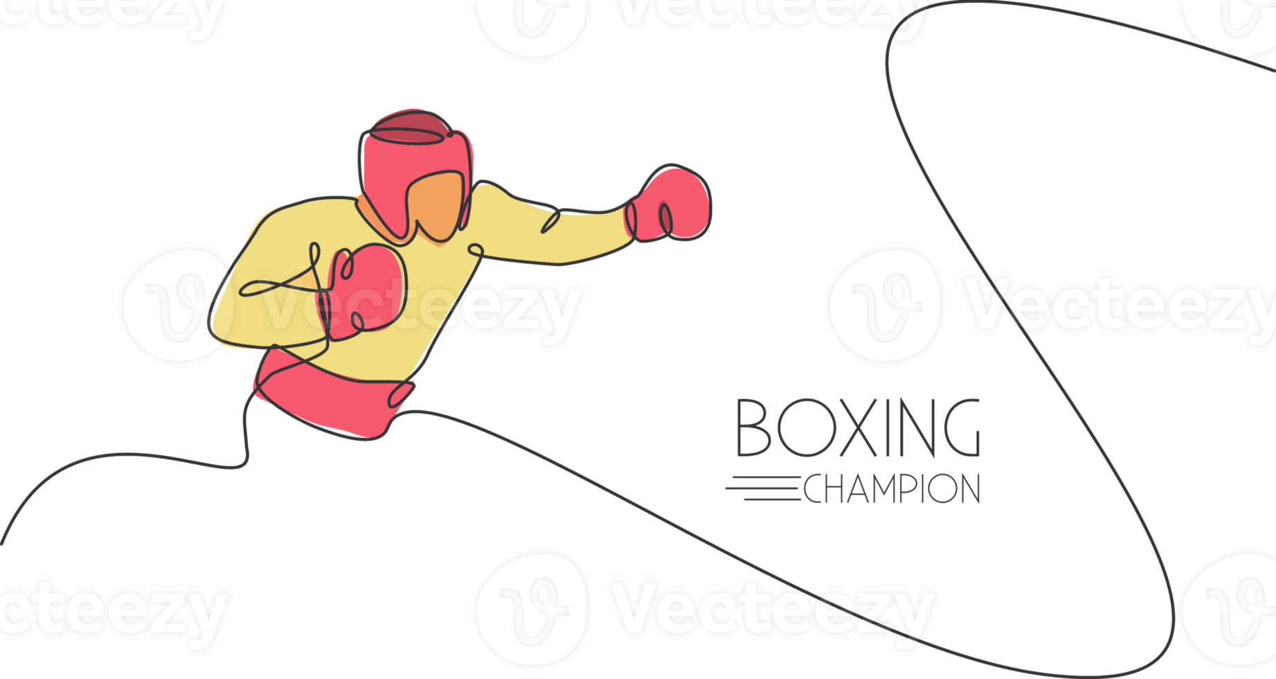 One continuous line drawing of young sporty man boxer practicing hook punch. Competitive combat sport concept. Dynamic single line draw design illustration for boxing match promotion poster png