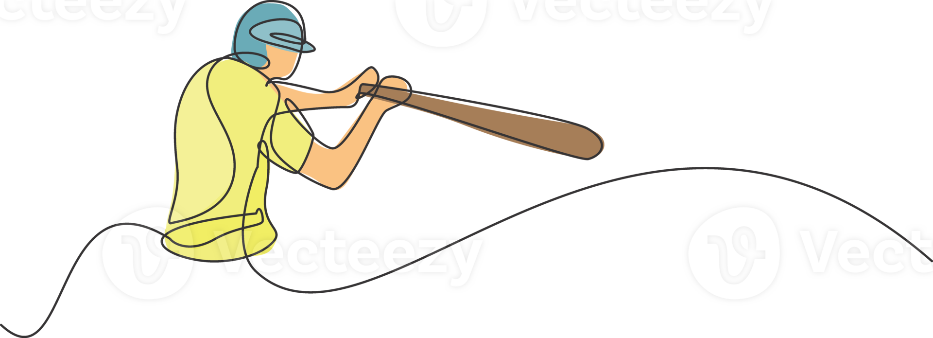 One single line drawing of young energetic man baseball player practice to hit the ball illustration. Sport training concept. Modern continuous line draw design for baseball tournament banner png
