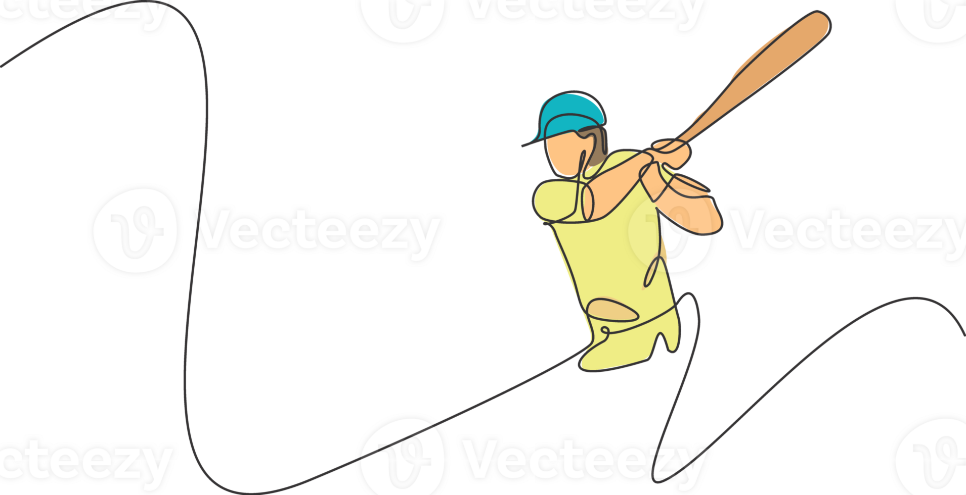 One continuous line drawing of young sporty man baseball player exercise to hit the ball. Competitive sport concept. Dynamic single line draw design graphic illustration for promotion poster png