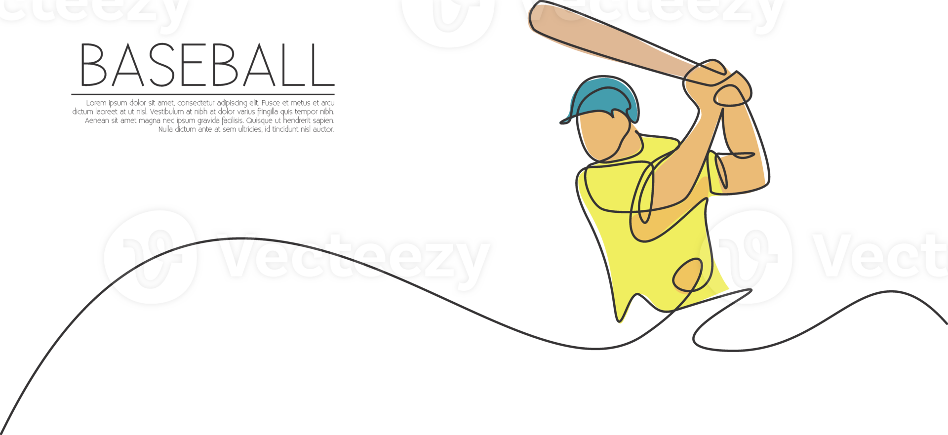 One single line drawing of young energetic man baseball player practice to hit the ball illustration. Sport training concept. Modern continuous line draw design for baseball tournament banner png