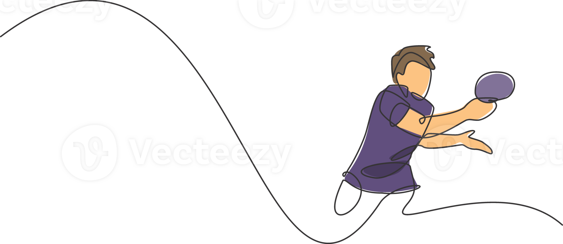 One single line drawing of young energetic man table tennis player hold the ball rival illustration. Sport training concept. Modern continuous line draw design for ping pong tournament banner png